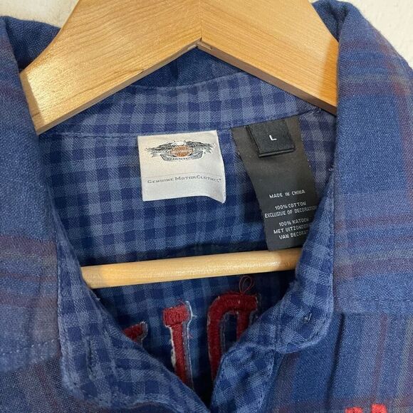 Harley-Davidson Embroidered Plaid Button Down Shirt Size Large - Picture 3 of 7